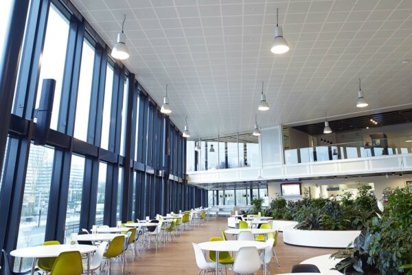 OWAtecta Rd1522 perforated metal clip-in ceiling tile in a restaurant